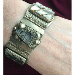 vtg sterling silver taxco 925 wide link bracelet